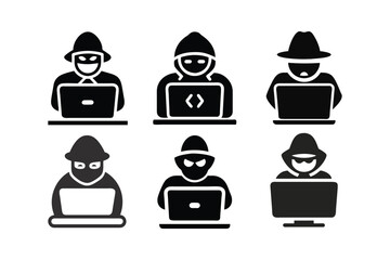 Computer Hacker Vector Arts and Silhouette Icons, Cybersecurity Graphic Designs.