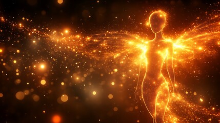 Luminous Angelic Figure with Golden Wings of Light