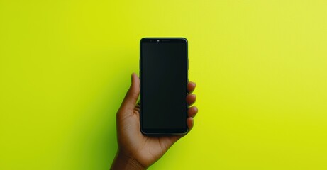 Hand Holding Smartphone on Vibrant Yellow Background