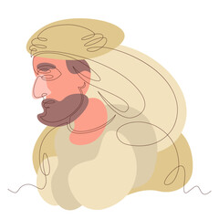 One continuous line drawing.Portrait of an Arab man. Muslim. Arab businessman with keffiyeh and thob. Vector doodle illustration