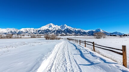Scenic Snowy Pathway Leading Toward Majestic Mountain Range