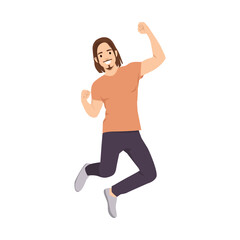 Happy successful businessman jump. Flat vector illustration isolated on white background