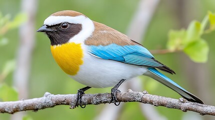 Obraz premium Vibrant Blue winged Bird on Branch Exotic Wildlife Nature Photography