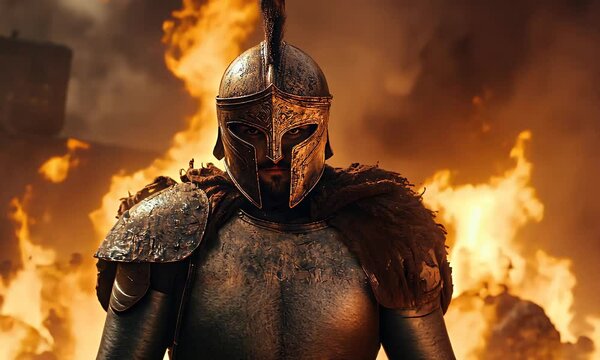 Fantasy spartan warrior With fire background