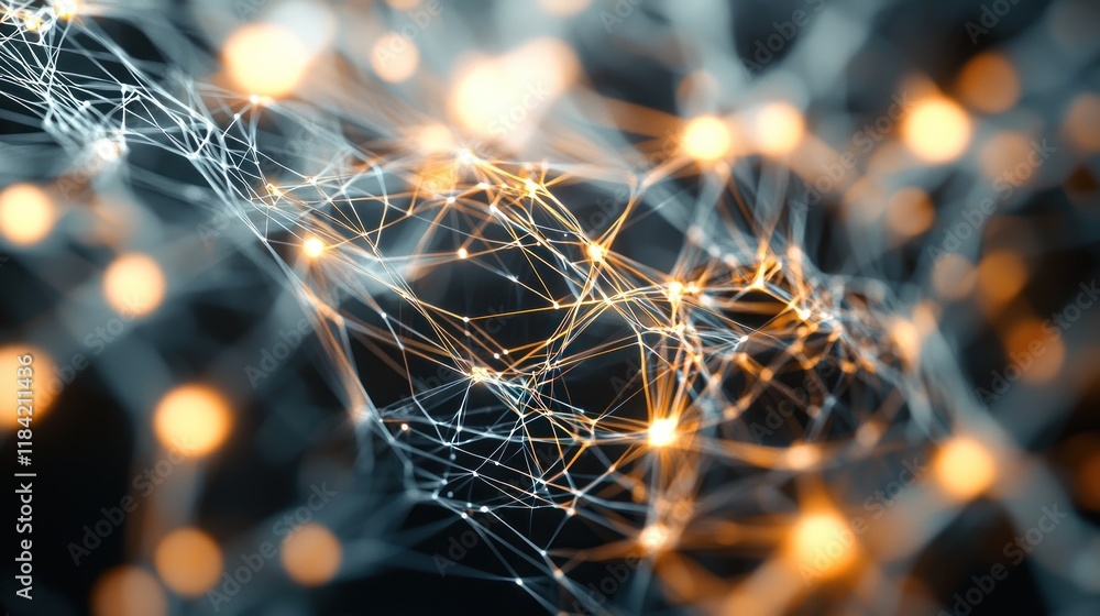 Poster abstract network: interconnected nodes and glowing connections