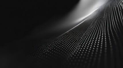 Abstract grayscale wave of light dots on dark background.