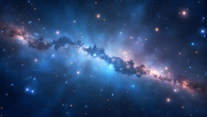 Vibrant Blue Star Cluster Galaxy, Cosmic Nebula with Bright Stars and Celestial Dust