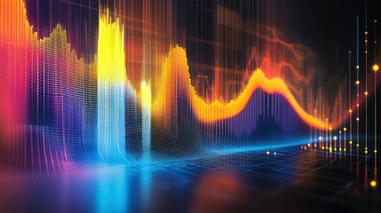 Abstract colorful data visualization with dynamic lines and glowing effects, representing financial growth or technological advancements.