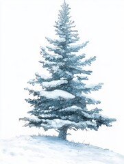 Fototapeta premium A snow covered evergreen tree stands in winter
