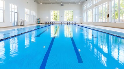 Fototapeta premium Indoor Swimming Pool Blue Water Lanes Modern Architecture
