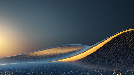 Abstract golden light particles flowing across a dark blue background with a luxurious and dreamy atmosphere. Perfect for digital designs, wallpapers, holiday themes