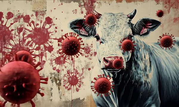 Cow with virus illustration animation, foot and mouth disease