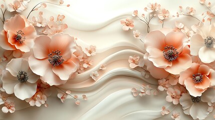 Elegant Peach Blossoms on a Creamy Wave Background