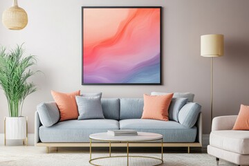 Modern poster display mockup for living room decor featuring stylish indoor background and artistic wall arrangement. Ideal for contemporary design enthusiasts seeking inspiration