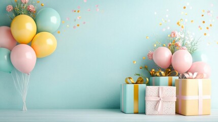 Pastel Balloons, Gifts, and Confetti: A Festive Celebration!