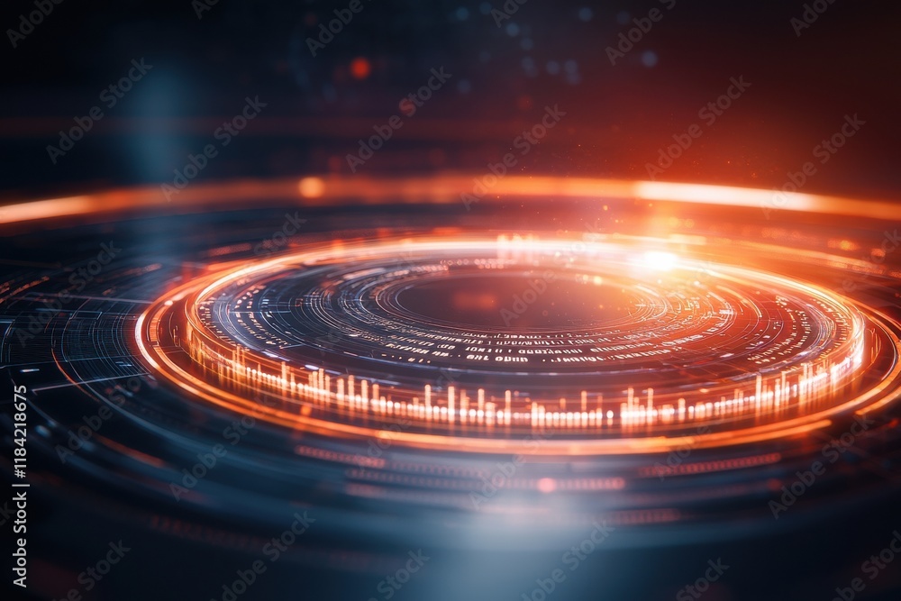 Aufkleber a vibrant, abstract visualization featuring concentric circles of light and digital patterns, evokin