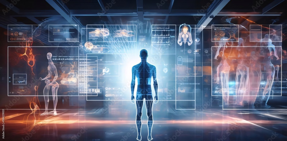 Aufkleber digital human body scan in tech lab.
