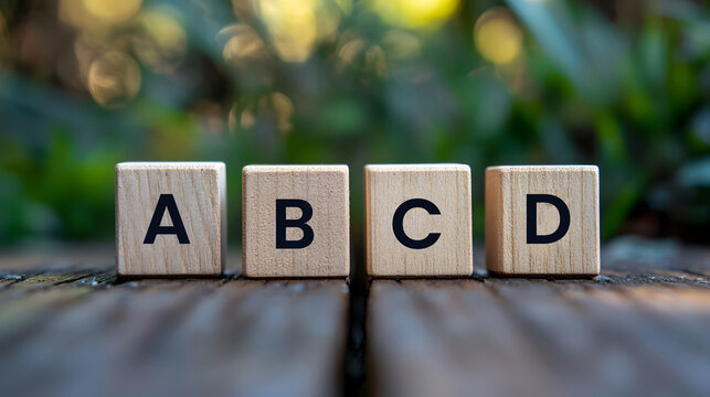 abcd word on wooden cubes, letters on wooden cubes