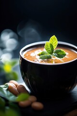 Rich and Creamy Bissara Soup Garnished with Fresh Herbs and Olive Oil, Perfect for a Warm Meal Experience with Fava Beans and Aromatic Spices