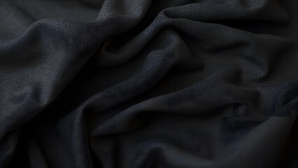 Fototapeta premium Close-up Black Linen Fabric Texture, Subtle Wrinkles and Folds for Backgrounds