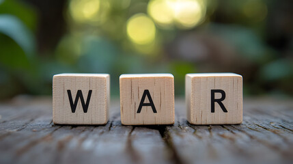 war word on wooden cubes, letters on wooden cubes
