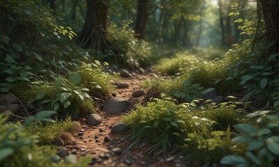Obraz premium A carpet of leaves and twigs surrounds an anthill in a dense thicket of brambles, anthill, rugged terrain