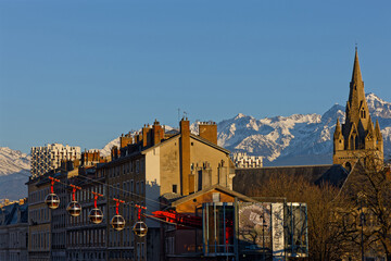 GRENOBLE, FRANCE, January 1, 2025 : Start station of Les Bulles (french for bubbles), the cable-car that leads to the top of La Bastille hill and fortress