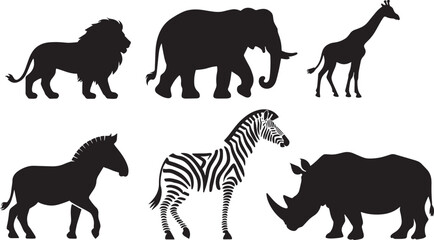 Set of black silhouette wild forest animals