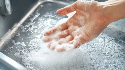 Fototapeta premium Close-up of hand cleaning kitchen sink