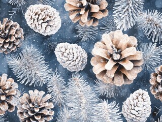 Frosty Pine Cones and Branches Winter Design