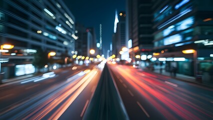 Obraz premium Dynamic Urban Nightlife, Blurred City Lights and Light Trails in Gray