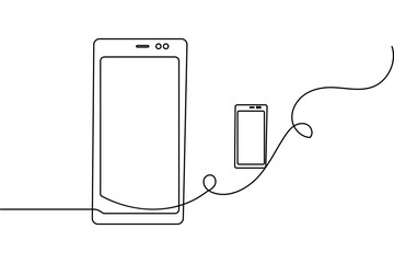 Smartphone continuous single line art and isolated outline vector design
