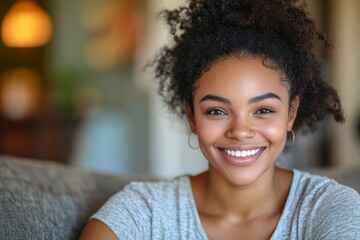 Young happy woman holds key while moving into new home. Generative AI