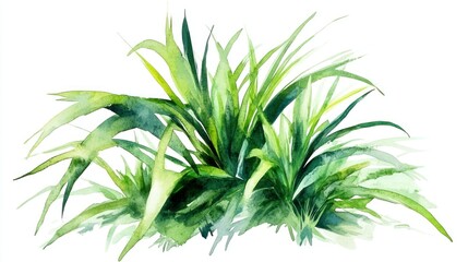 Obraz premium A vivid watercolor rendering of a palm plant, its flowing green fronds radiating tropical elegance against a clean white backdrop in 4K resolution.
