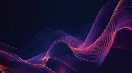 Fototapeta premium Abstract flowing purple and orange waves on dark background.
