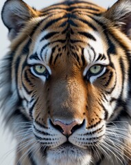 Obraz premium A close up of a tiger's face with green eyes.
