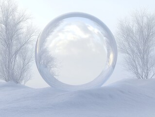 Crystal Sphere in a Winter Landscape Scene
