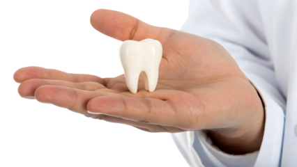 hand holding a tooth isolated on white