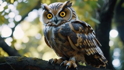 Obraz premium A small owl is perched on a tree branch