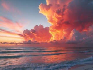 Fototapeta premium Spectacular Ocean Sunset with Dramatic Clouds and Vivid Horizon Hues