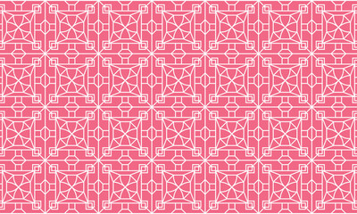 Geometric Pattern with Pink Background, Geometric floral set of seamless patterns.