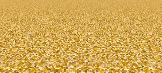 Fondo de gresite dorado en perspectiva. Mosaico, alicatado. Azulejos pequeños