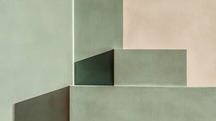 Interplay of abstract rectangles in soothing shades of Mocha Mousse and soft pastels creates a tranquil visual experience. The subtle shadows enhance the depth of the composition