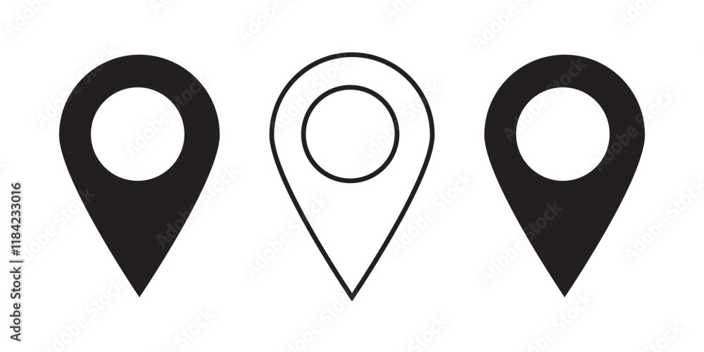Poster location map pin icons set. modern map marker collection. pinpoint. location pin icon. map pin place