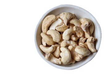 Cashew nut seed snack fruit on white background