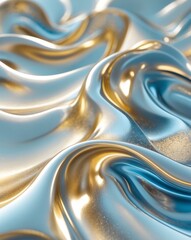 Obraz premium Abstract Metallic Wave Texture with Golden and Blue Highlights.