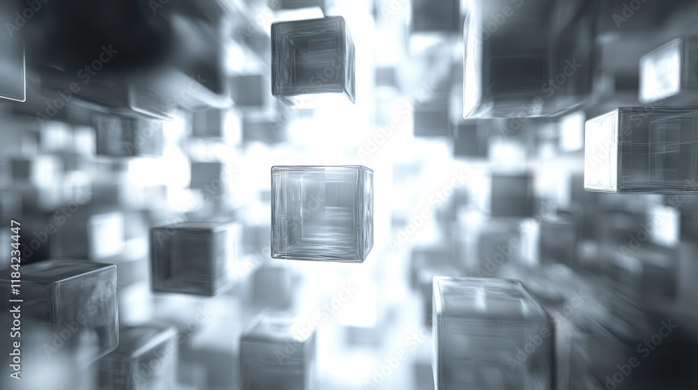 Poster abstract 3d cubes: a digital universe of floating glass blocks