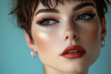 Fototapeta premium Short Hair Young Woman Simple Makeup