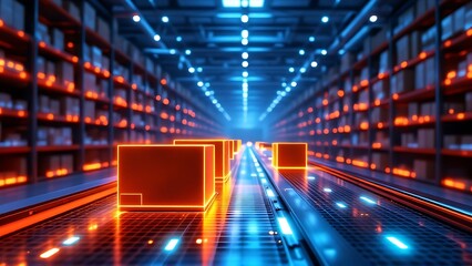 Smart warehouse management system using augmented reality technology to identify package picking and delivery . Future concept of supply chain and logistic busines