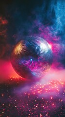 Obraz premium Disco ball casting kaleidoscopic lights in dark space